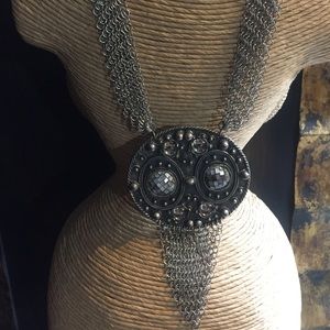 Art Deco Necklace on Stainless Link Chain.